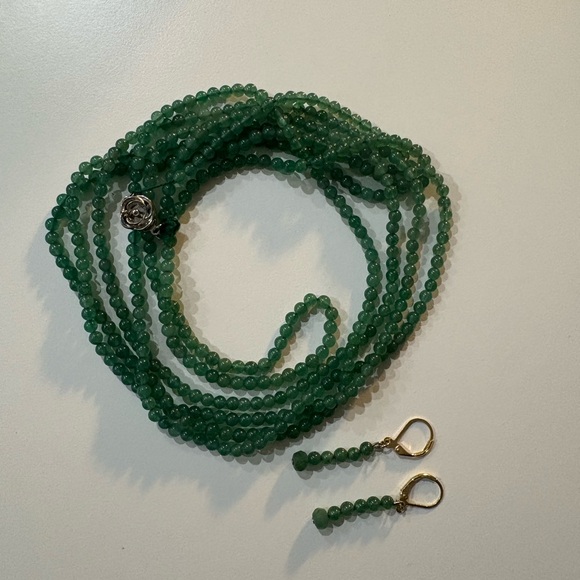 Jewelry - Green Aventurine Beaded Necklace and Earring Set